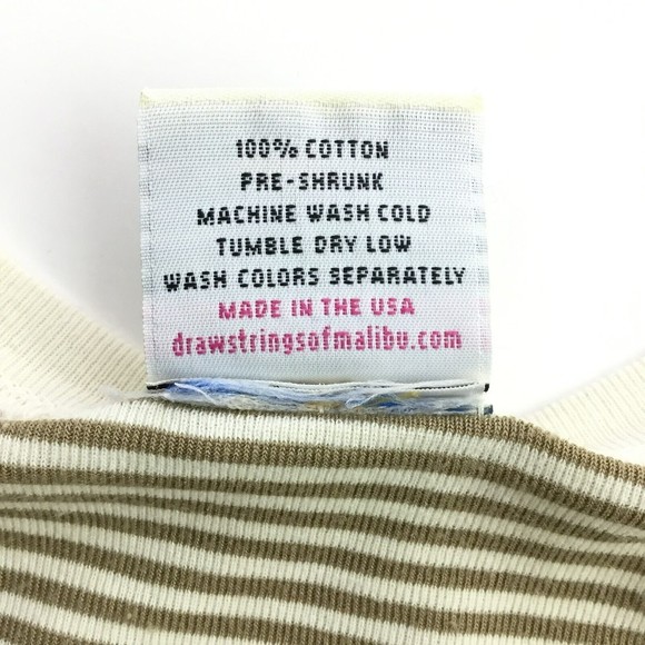 Drawstrings of Malibu Size L Travel T-Shirt Stripe Scoop Neck Beige Cream USA - Picture 6 of 7